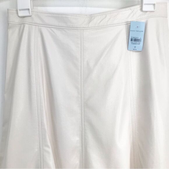 SOLD Ann Taylor White Faux Leather A Line Panel Stitch Midi Skirt NEW - Picture 3 of 15